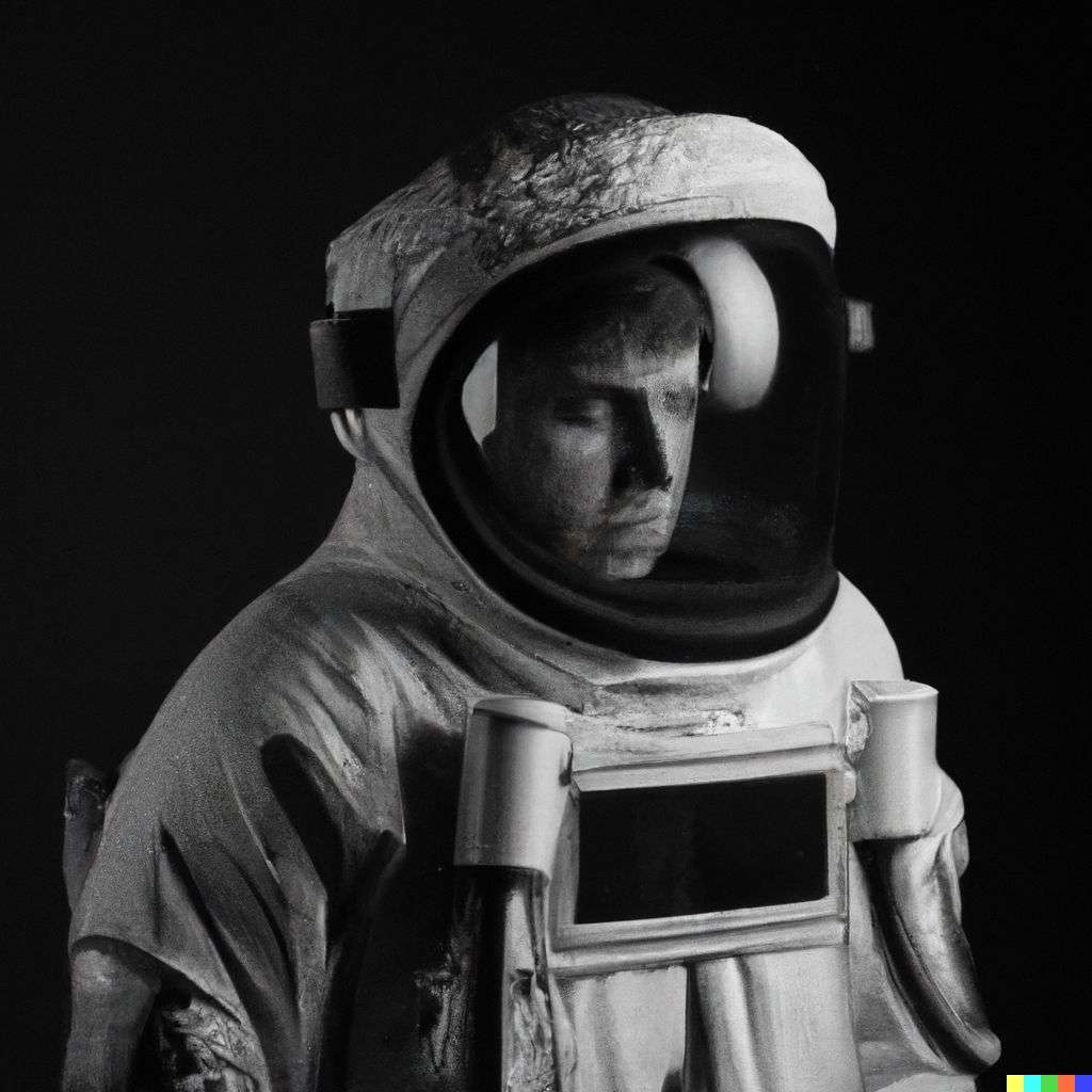 an astronaut, photograph, black and white